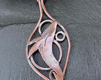 Breaching whale pendant, ocean jewelry, recycled copper jewelry, ocean necklace, sustainable jewellery, bubble pendant, mermaid jewelry