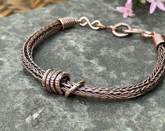 Viking knit bracelet, copper bracelet, wire wrapped jewelry