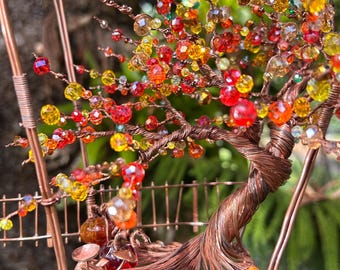 Wire Tree of Life Crystal suncatcher, Beaded whimsical dreamcatcher