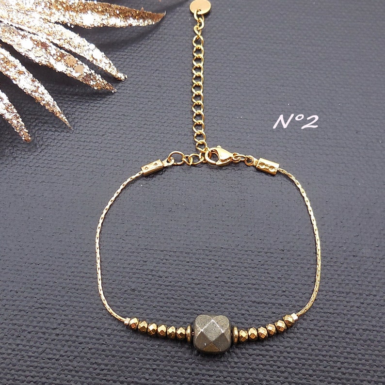 Gold stainless steel bracelet gilded hematite beads and stone colori of your choice