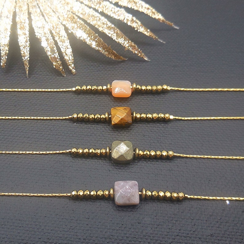 Gold stainless steel bracelet gilded hematite beads and stone colori of your choice