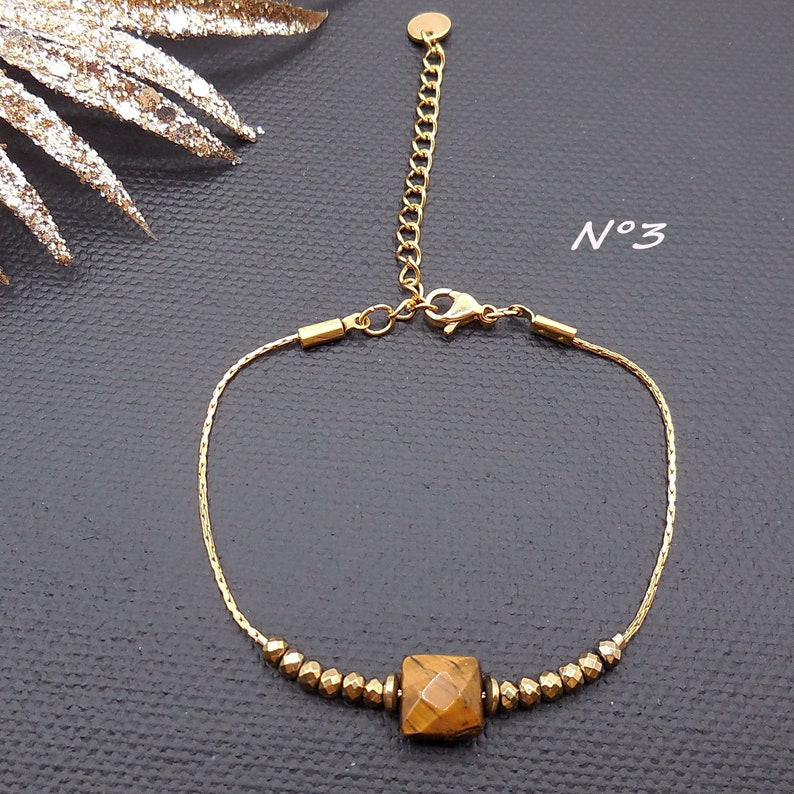 Gold stainless steel bracelet gilded hematite beads and stone colori of your choice