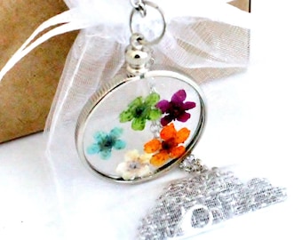 Glass Locket Pressed Flower Necklace Colorful Terrarium Necklace Unique Gift Floral Nature Jewelry Glass Frame Summer Garden Botanical