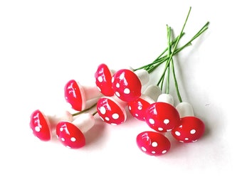 Fairy Garden Mushrooms Fairy Garden Accessories Terrarium Supply Miniature Fairy Garden Picks Mini Red Mushroom Picks Fairy Miniatures