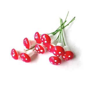 Mini Red Mushroom Picks: Fairy Garden Terrarium Supply