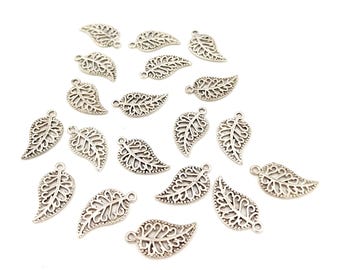 Silver Leaf Charms, Silver Plated Filigree Beads, DIY Jewelry Supply, x10 pieces