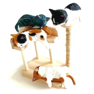 Dollhouse Miniature Cat Tower Miniature Cat Figure Miniature Dollhouse Cat Fairy Garden Accessory Miniature Animal Unfinished Furniture