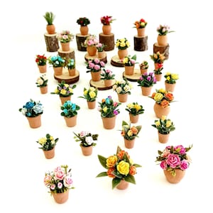 Miniature Plant in Clay Terracotta Pot - Dollhouse, Accessory, Fairy Garden Decor - Miniature Flowers - OOAK Artisan Handmade
