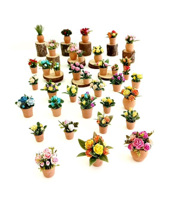 Miniature Plant in Clay Terracotta Pot - Dollhouse, Accessory, Fairy Garden Decor - Miniature Flowers - OOAK Artisan Handmade