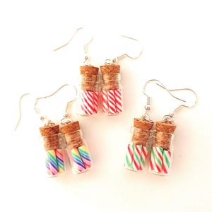 Miniature Food Earrings Candy Cane Earrings Mini Food Jewelry Christmas Earrings Fun Earrings Foodie Gift for Hostess Glass Bottle Earrings