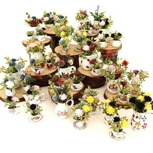 Dollhouse Miniature Plant in Ceramic Tea Cup: Fairy Garden Decor, 1/12 Scale