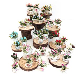 Dollhouse Miniature Plant in Ceramic Tea Cup: Fairy Garden Decor, 1/12 Scale