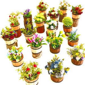 Dollhouse Miniature Plant in Wood Pail: Fairy Garden Accessory