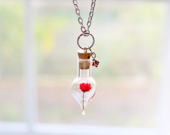 Unique Valentines Day Gift for Her Red Flower Terrarium Necklace Gift for Wife Nature Jewelry Gift for Girlfriend Flower Jewelry