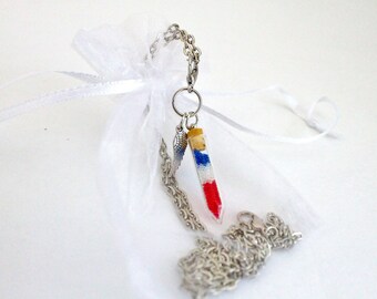 Fourth of July Jewelry Patriotic Necklace Red White Blue Miniature Terrarium Necklace Unique Gift Bullet Shapen Glass Bottle Necklace Wing