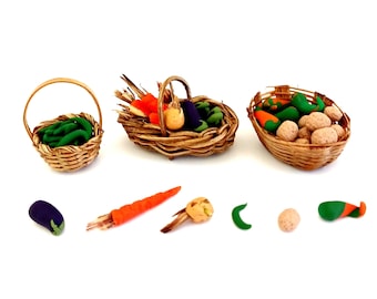 Dollhouse Miniature Food Basket, 1:12 Scale, Handmade Polymer Vegetables