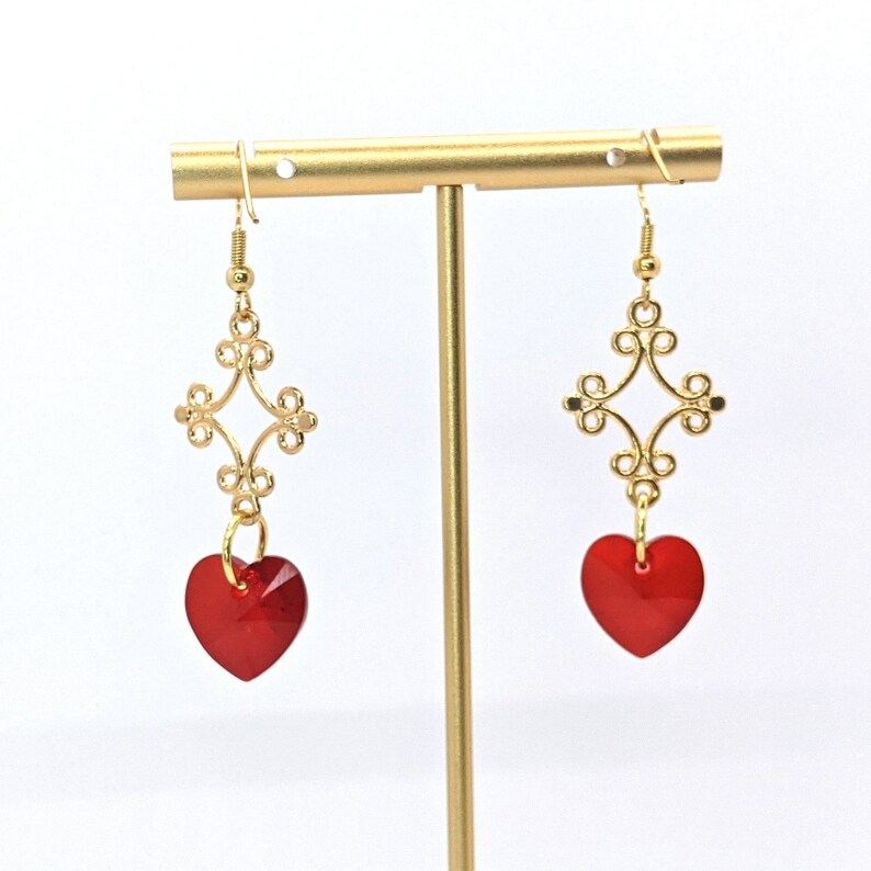 Valentine/'s Day Red Heart Gold Plated Earrings