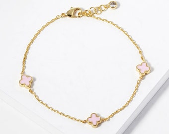 Trendy Gold Plated Triple Quatrefoil Link Fashion Bracelet, Birthday Gift, Thank You Gift, Friendship Gift | LB004