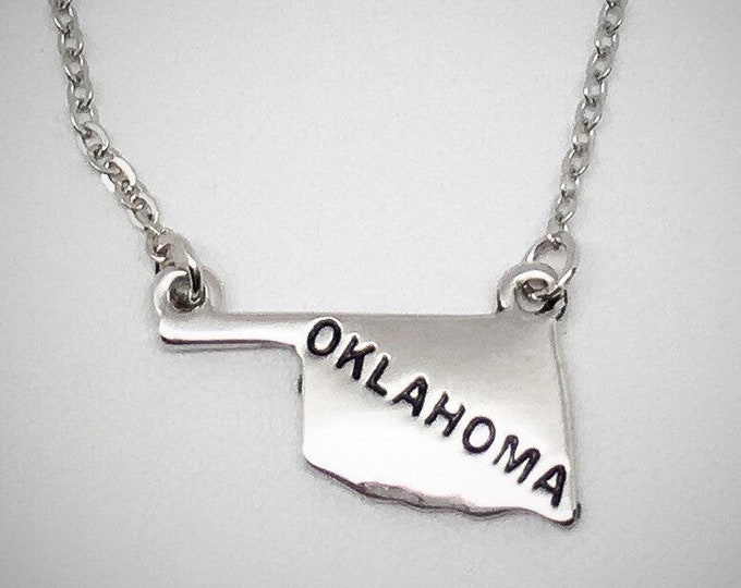 Oklahoma State Pendant Necklace, Silver-Plated, Gold-Plated, Thank You Gift, Birthday Gift, Graduations Gift, Travel Jewelry