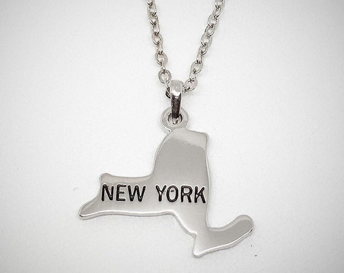 New York State Pendant Necklace, Silver-Plated, Thank You Gift, Birthday Gift, Graduations Gift, Travel Jewelry, Friendship Gift