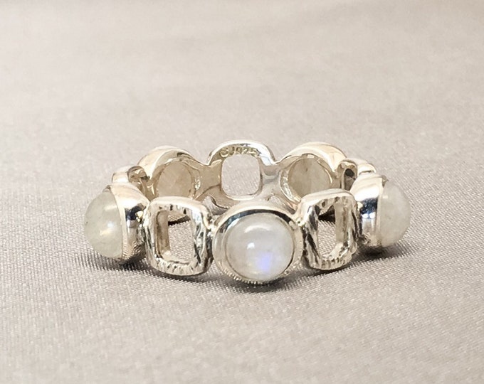 Unique Design Naturally Glowing Moonstone Comfort Fix Band Ring in High Polish Sterling Silver