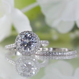 2.00 Ct. Halo Round Fine Quality Cubic Zirconia Engagement Ring Set In Sterling Silver, Promise Ring, Wedding Ring, Travel Ring | 056