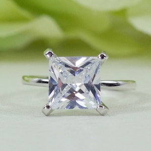 3.00 Ct Solitaire Princess Cut Quality Cubic Zirconia Engagement Ring In Sterling Silver, Engagement Ring, Proposal Ring, Travel Ring | 066