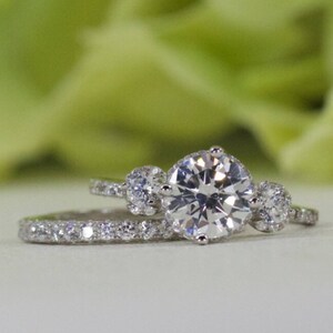 Halo Vintage Style And French Pavé Half Eternity Band Fine Quality Cubic Zirconia Engagement Ring Set, Travel Ring, Promise Ring | 029-099