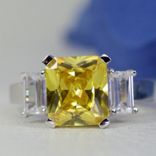 3.00 Ct. Square Radiant Cut Vivid shops Yellow Cubic Zirconia Ring In Sterling Silver, Engagement Ring, Promise Ring, Anniversary Ring | 042