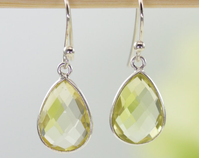 Sophisticated Natural Lemon Quartz Pear-Shaped Dangle Earrings in Sterling Silver, Birthday Gift, Anniversary Gift, Thank You Gift