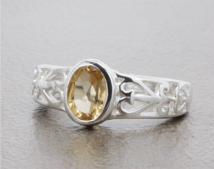 Beautiful Filigree Antique Style Natural Citrine Ring in Sterling Silver, Anniversary Ring, Birthday Gift, Promise Ring