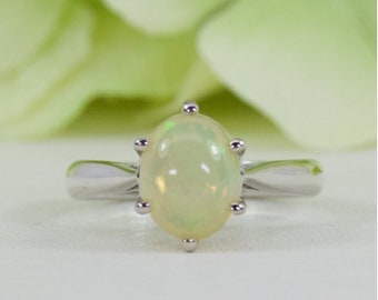 Sophisticated 14k White Gold  1.10 ct. Solitaire Natural Opal Ring, Anniversary Ring, Engagement Ring, Promise Ring