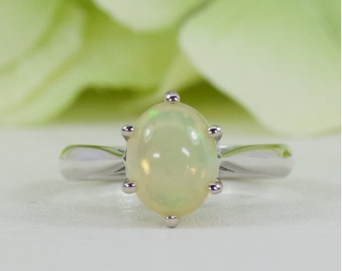 Sophisticated 14k White Gold  1.10 ct. Solitaire Natural Opal Ring, Anniversary Ring, Engagement Ring, Promise Ring