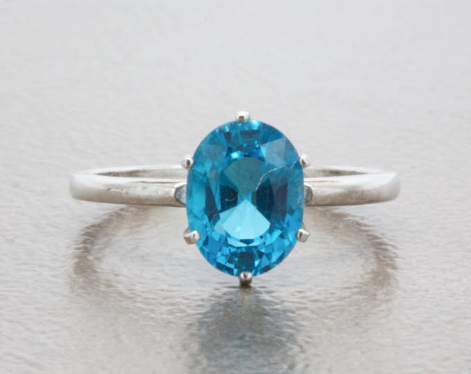 Classic Natural Swiss Blue Topaz Solitaire Ring in Sterling Silver, Anniversary Ring, Promise Ring, Engagement Ring, Birthday Gift