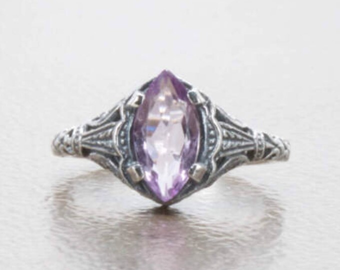 Natural Brazilian Amethyst Filigree Art Deco Style Ring in Sterling Sliver, Anniversary Ring, Birthday Gift, Thank You Gift