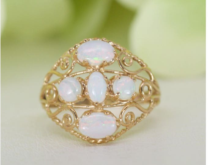 Gorgeous Vintage Filigree Natural Opal Ring in 14k Yellow Gold, Birthday Gift, Anniversary Gift, Thank You Gift, Mothers Day Gift