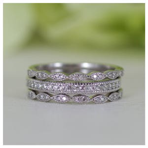 Micropavé Art Deco Style Three Rows Cubic Zirconia Half Eternity Wedding Band Ring Set In Sterling Silver, Travel Ring | DB108-SB100