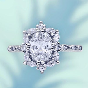1.20 Ct. Oval Halo Ballerina Style Engagement Ring In Sterling Silver, Promise Ring, Anniversary Ring, Travel Ring | MTO103