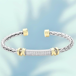 CZ Stone Paved Bar Silver Cuff Bracelet, Silver-Plated, Thank You Gift, Birthday Gift, Graduations Gift, Bridesmaid Gift