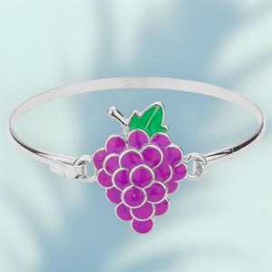 Cute Enamel Grape Hook Bangle Bracelet, Silver-Plated Bangle, Thank You Gift, Birthday Gift, Graduations Gift, Travel Jewelry | G–B003