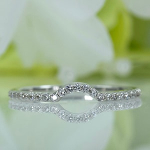 Elegant Curved Wedding Band Fine Quality Cubic Zirconia In Sterling Silver, Travel Ring, Wedding Band | 002