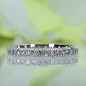 Micropavé Vintage Style Single Band Fine Quality Cubic Zirconia Half Eternity Band Ring In Sterling Silver, Wedding Band, Travel Ring | 100