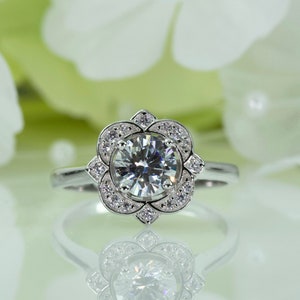 Stunning Floral Vintage Style 0.75 Ct Fine Quality Cubic Zirconia Ring In Sterling Silver, Promise Ring, Engagement Ring, Travel Ring | 145