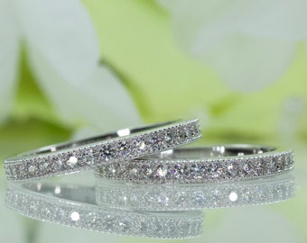 Micropavé Vintage Double Row Quality Cubic Zirconia Half Eternity Wedding Band Set In Sterling Silver, Travel Ring, Anniversary Ring | DB100