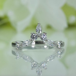 Victorian Style V-Chevron Cubic Zirconia Wedding Band In Sterling Silver, Proposal Ring, Promise Ring, Travel Ring | 157B