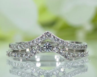 Sophisticated Curved Half Eternity and Chevron V-Shaped Stackable Band Set CZ In Sterling Silver, Travel Ring, Anniversary Ring | 021-016