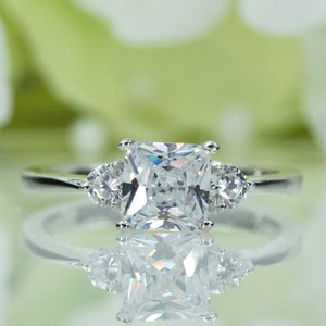 1.00 Ct. Princess Cut Three-Stone Cubic Zirconia Wedding Ring In Sterling Silver, Engagement Ring, Travel Rings, Promise Ring | 038