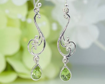 Natural Peridot Cheer Dangle Earrings in Sterling Silver, Anniversary Gift, Birthday Gift, Thank You Gift, Travel Jewelry