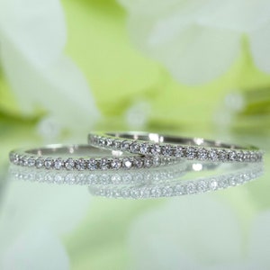 French Pavé Double Row Fine Quality Cubic Zirconia Half Eternity Wedding Band Ring In Sterling Silver Wedding Ring, Travel Ring | DB099