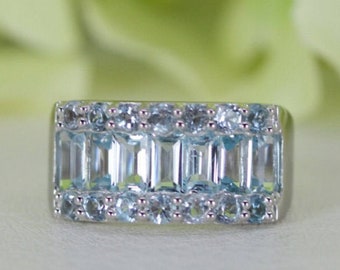 Details about / Natural Blue Topaz Handmade Sterling Silver Statement Cocktail Ring for Women
